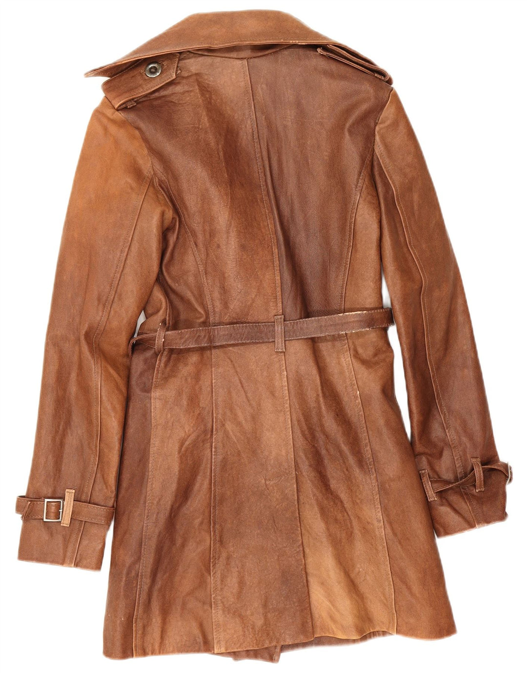 Vintage dobbeltradet læderfrakke til kvinder IT 42 medium brunt læder
