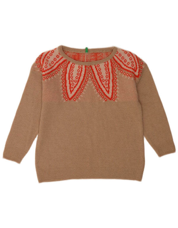 Benetton kvinders abstrakt mønster rund hals sweater UK 10 Small Beige