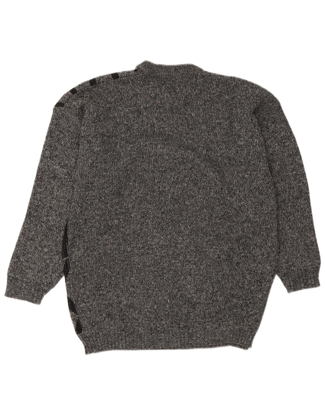 Vintage herre rund hals sweater mellemgrå geometrisk akryl