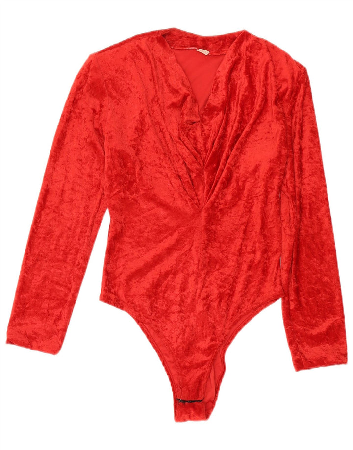 Vintage Dame Velvet Bodysuit UK 14 Medium Red Bomuld