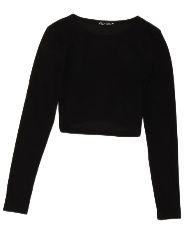 Zara Dame Crop Top Langærmet UK 8 Lille Sort