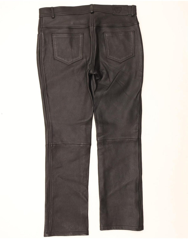 Highway 1 Mens Straight Leather Trousers UK 48 3XL W48 L34 Black Leather
