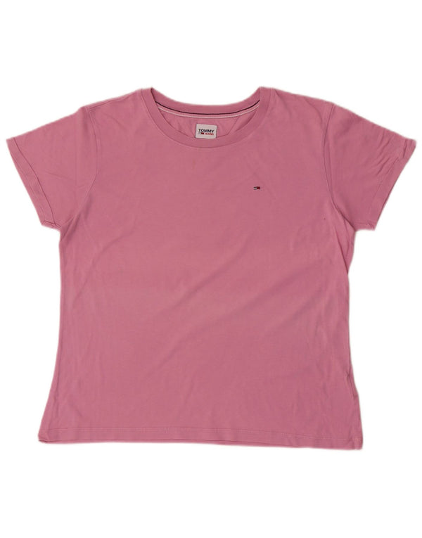 Tommy Hilfiger Dame T-Shirt Top UK 14 Stor Pink Bomuld
