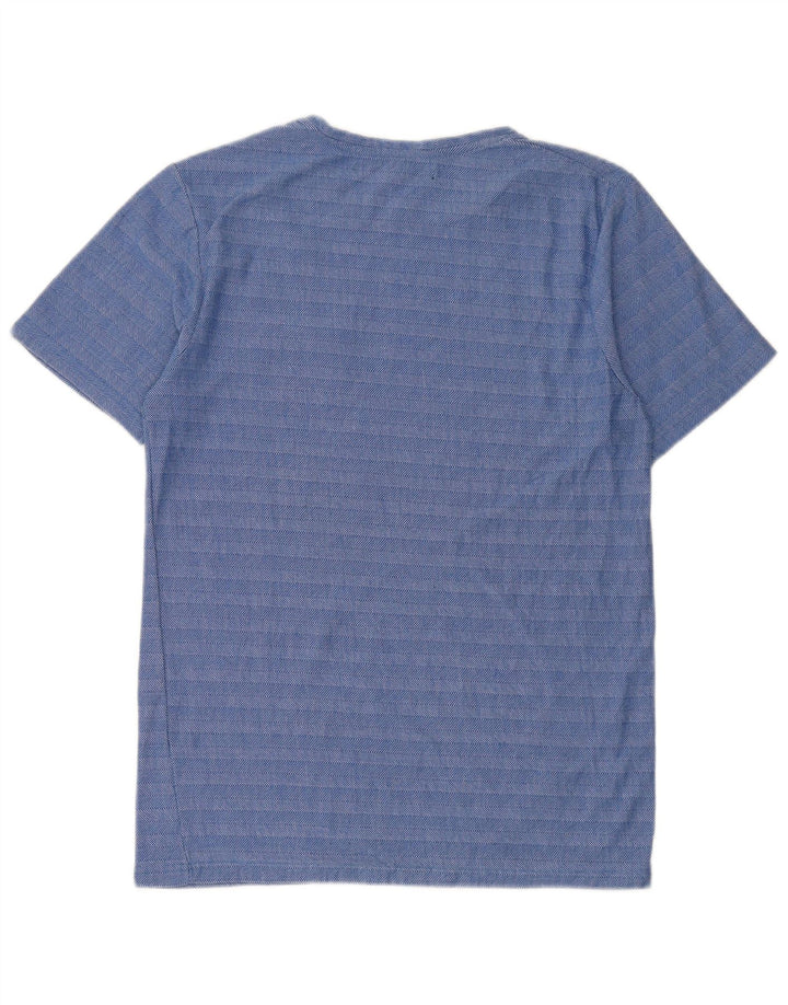 Zara Herre T-Shirt Top XL Blå Stribet Bomuld
