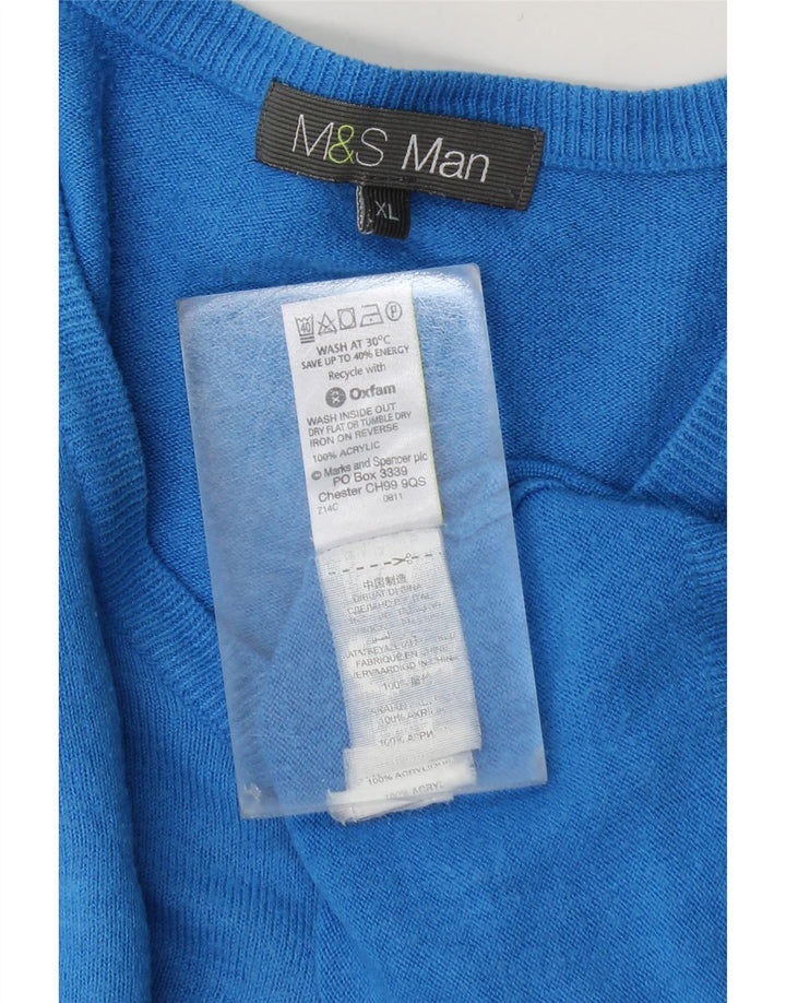 Marks & Spencer Herre V-hals sweater XL Blå Akryl