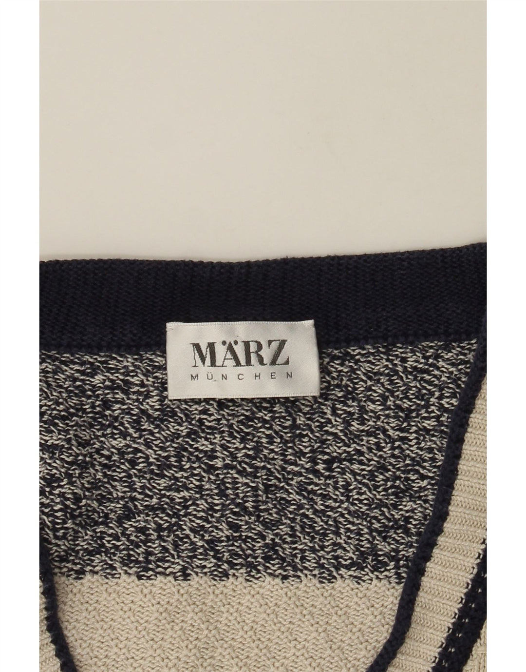 MARZ Mens V-Neck Jumper Sweater IT 52 Large Multicoloured Striped Cotton Vintage Marz and Second-Hand Marz from Messina Hembry 