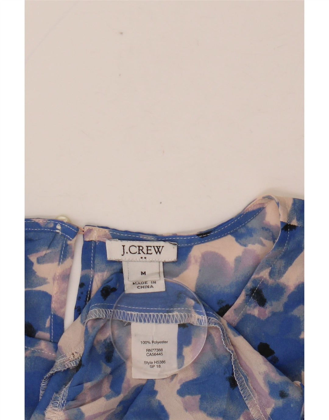 J. CREW Dame 3/4-ærmet blusetop UK 14 Medium Blue Floral Polyester