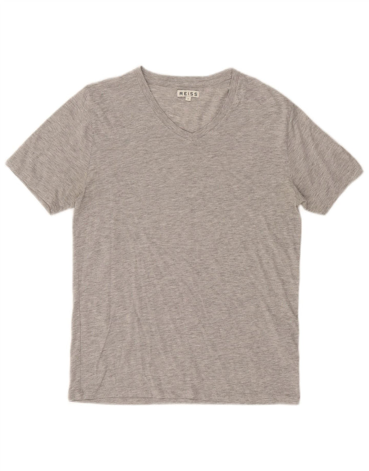 Reiss Herre T-Shirt Top Lille grå Flecked Bomuld