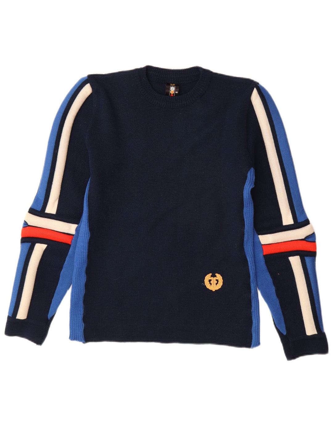 Vintage Herre Crew Neck Jumper Sweater IT 48 Medium Navy Blue Colourblock