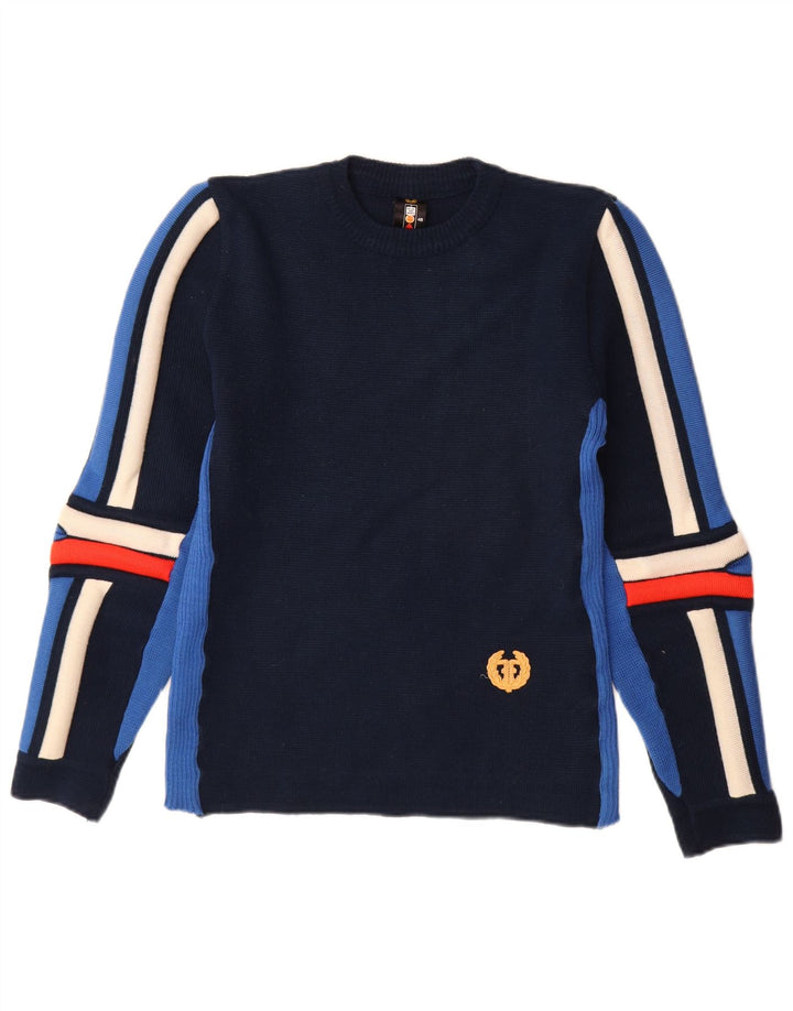 Vintage Herre Crew Neck Jumper Sweater IT 48 Medium Navy Blue Colourblock
