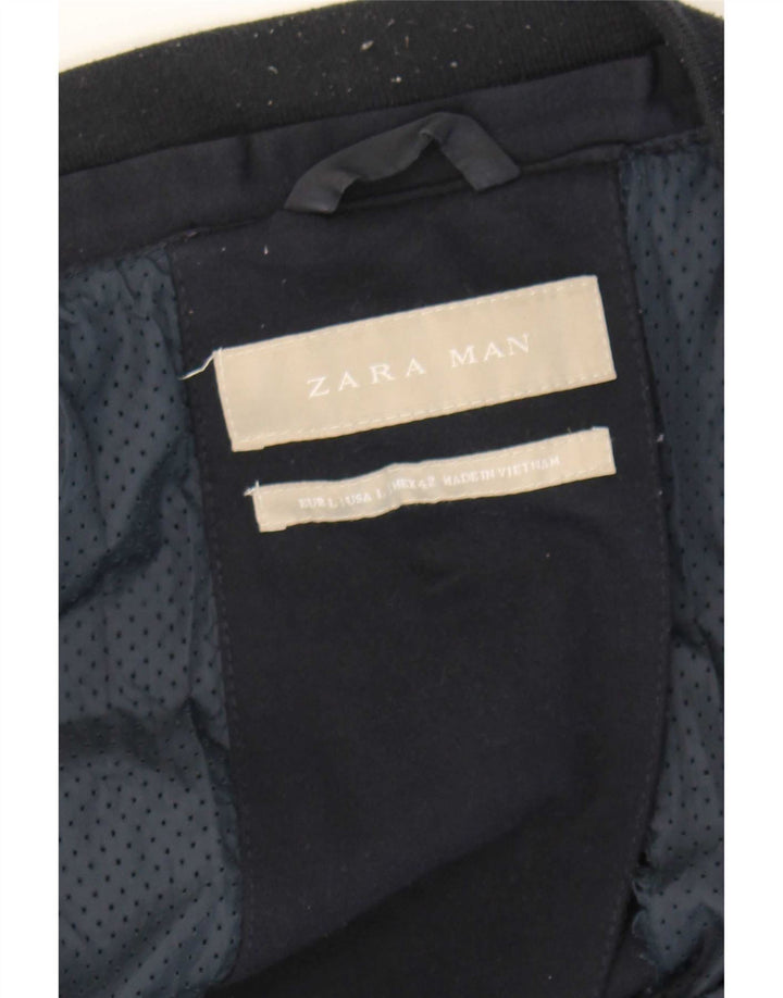 Zara Herre Bomber Jacket UK 40 Large Navy Blue Colourblock