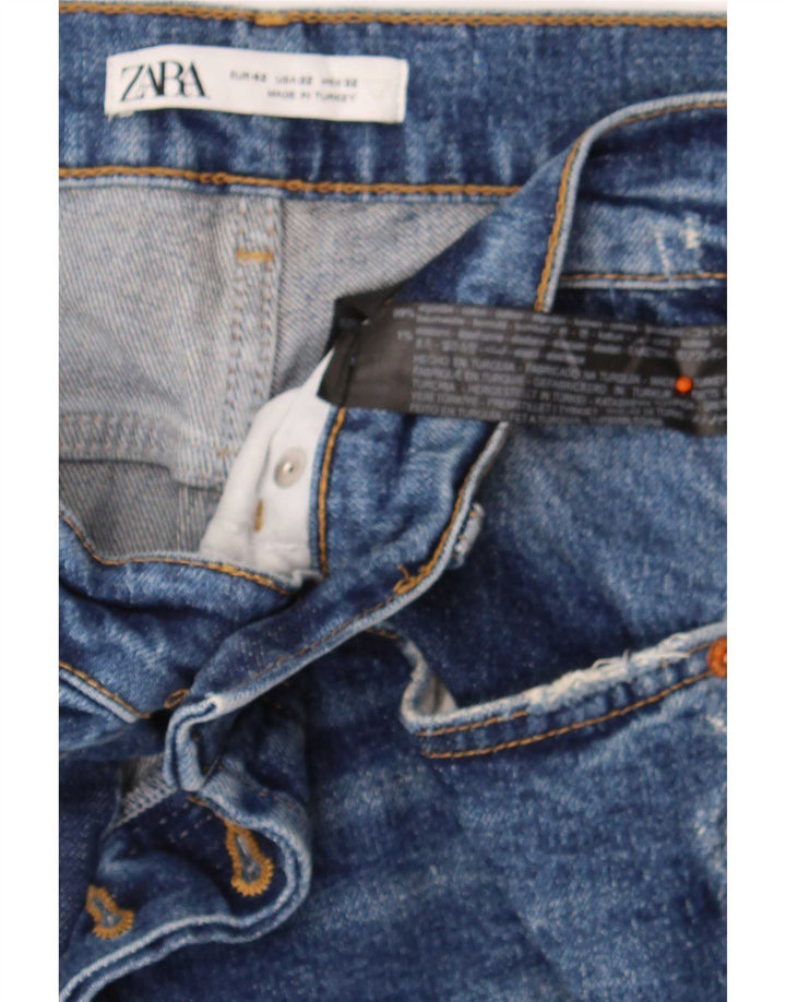 Zara Herre Distressed Cropped Jeans EU 42 Large W32 L26 Blue Cotton