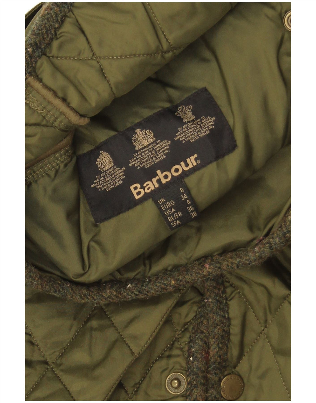 Barbour Quiltet jakke til kvinder UK 8 Small Khaki