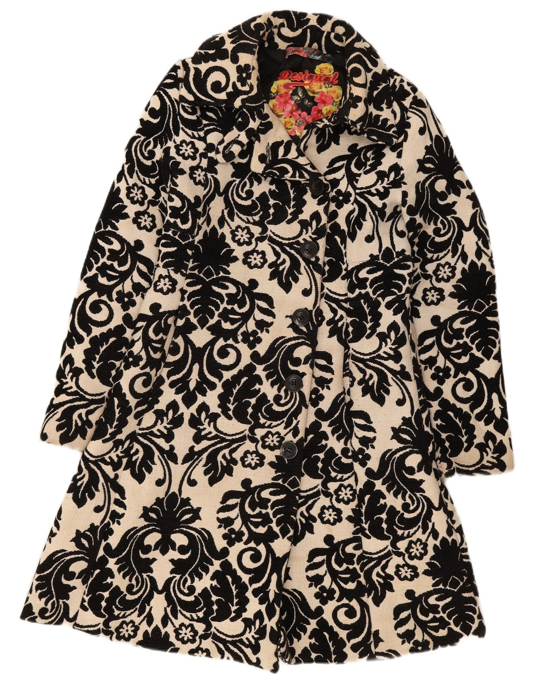 Desigual Dame Rainbow Grafisk Overfrakke EU 38 Medium Beige Floral