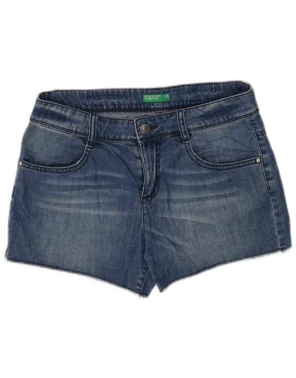 Benetton Girls Denim Shorts 11-12 år 2XL W28 Blå Bomuld