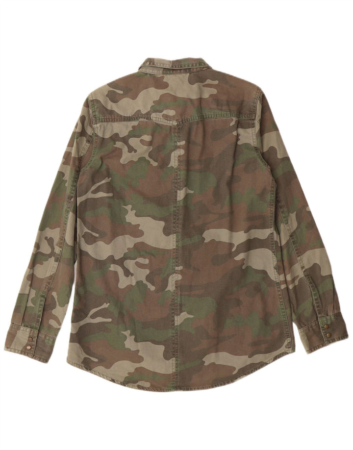ZARA Militærskjorte til kvinder UK 12 Medium Khaki Camouflage Bomuld