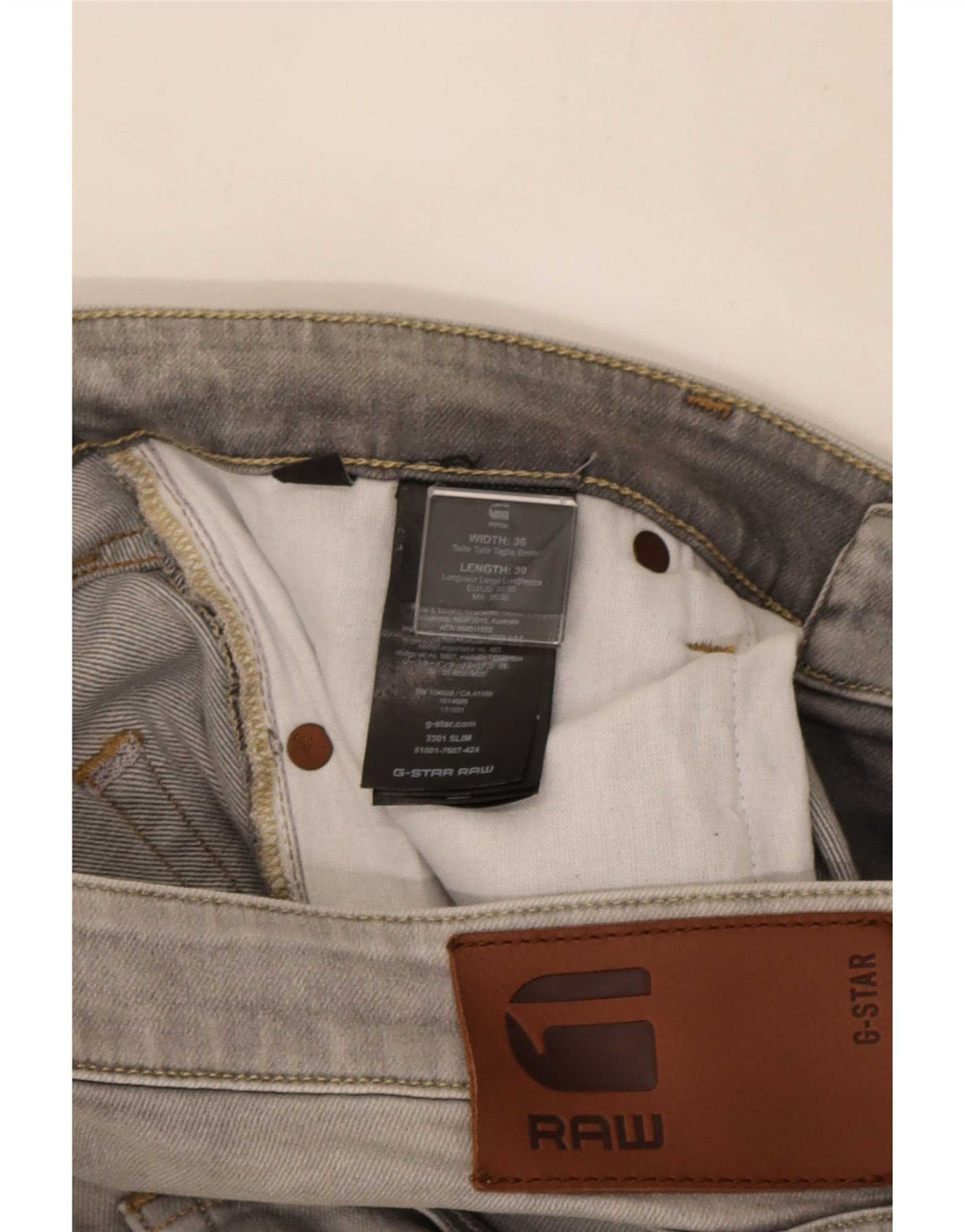 G-Star Herre 3301 Slim Jeans W36 L30 Grå Bomuld