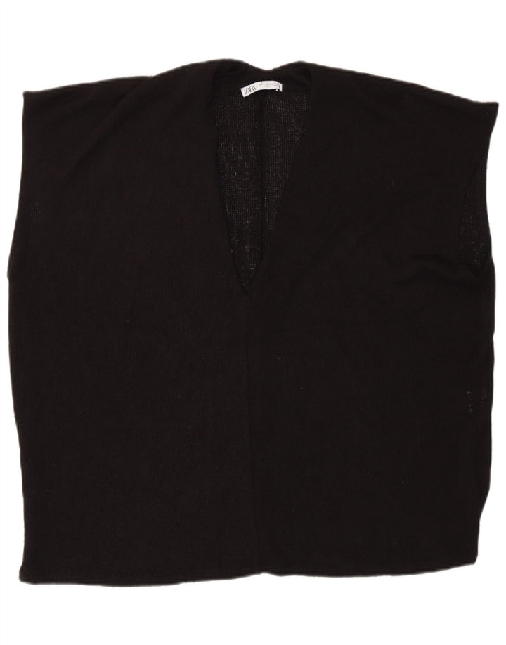 Zara Dame Oversized Vest Tank Top UK 10 Small Black Viscose