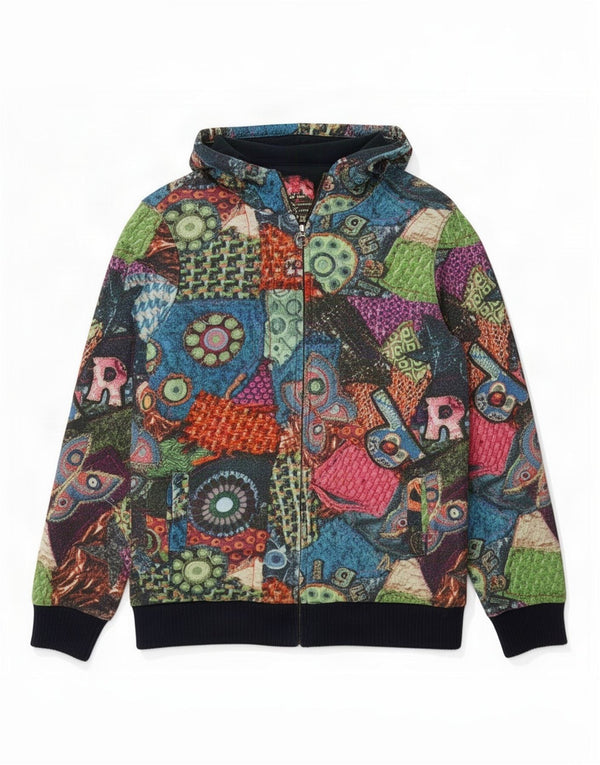 Desigual Womens Zip Hoodie Sweater UK 14 Large Multicoloured