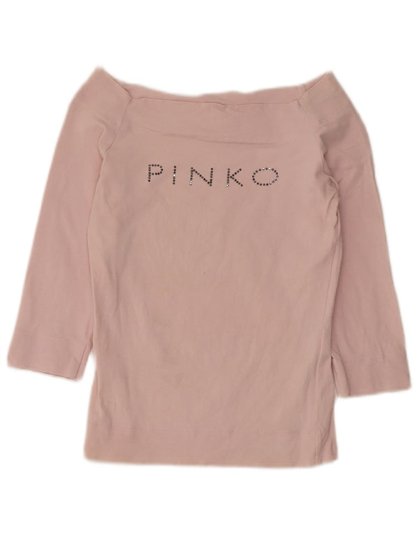 Pinko Kvinder Off Shoulder Grafisk Top 3/4 ærme UK 8 Lille Pink Bomuld