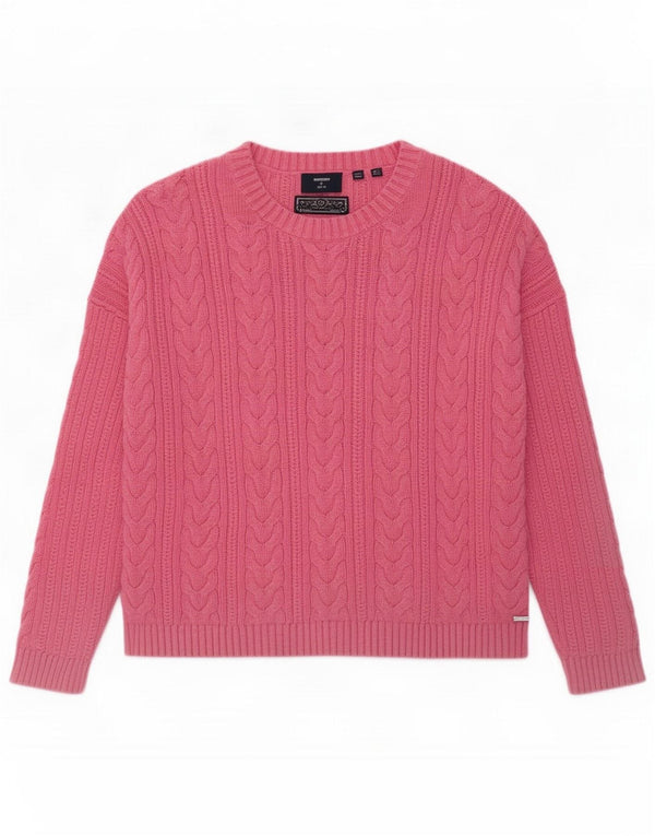 Superdry Dame Loose Fit Jumper Sweater UK 12 Medium Pink Bomuld