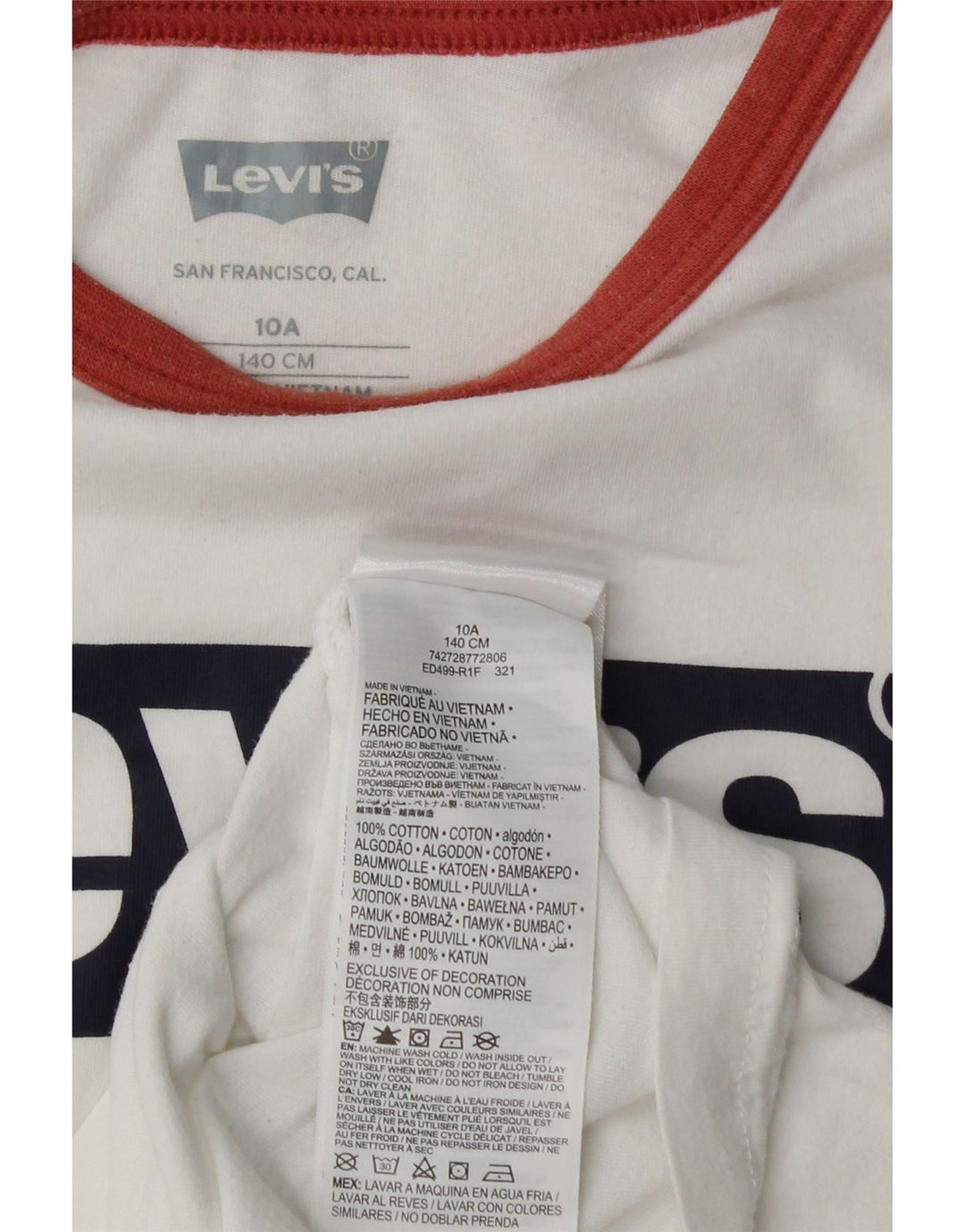 LEVI'S drenge grafisk T-shirt top 9-10 år hvid bomuld