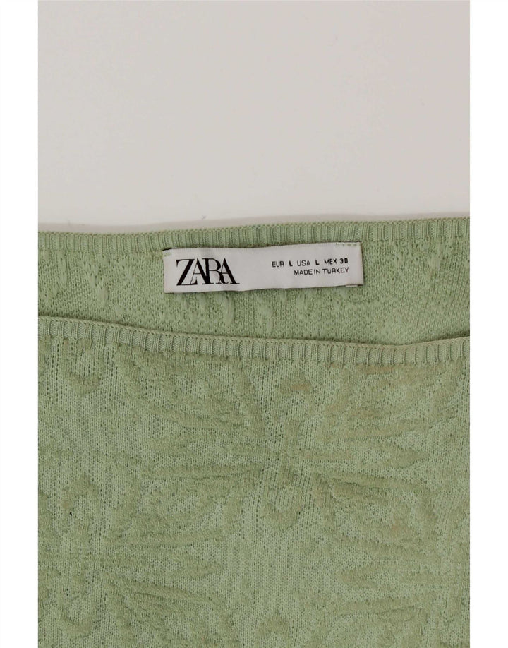 Zara Womens Crop Off Shoulder Top UK 14 Large Green Floral Polyester