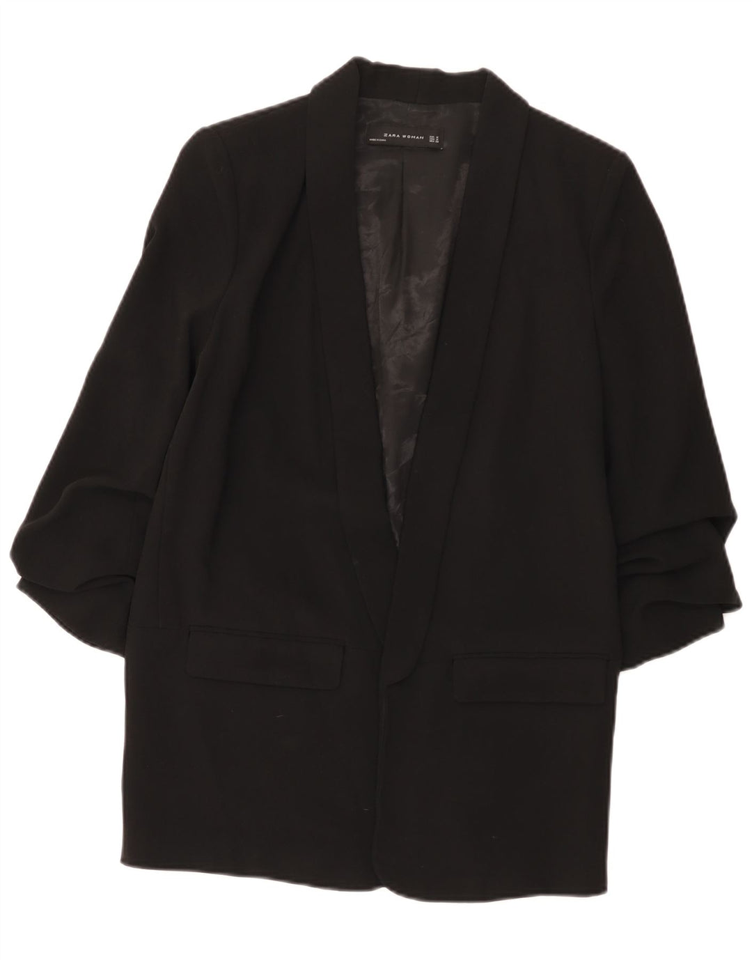 Zara Dame 3/4 ærmet åben blazerjakke UK 14 Medium Sort