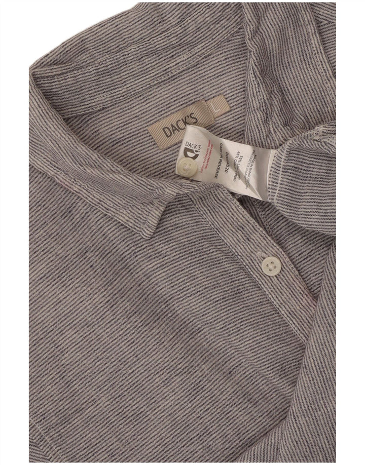 Dacks Dame Pullover Shirt UK 16 Large Grey Pinstripe Linen