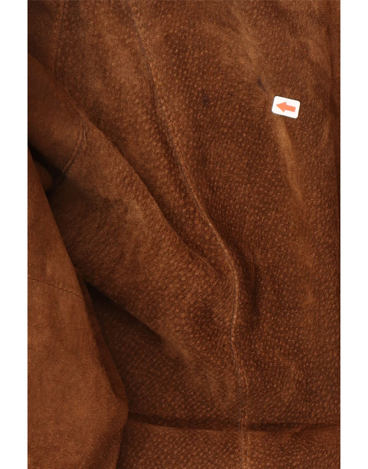 Vintage Dame Oversized Hætte Ruskind Windbreaker Frakke IT 46 Stor Brun