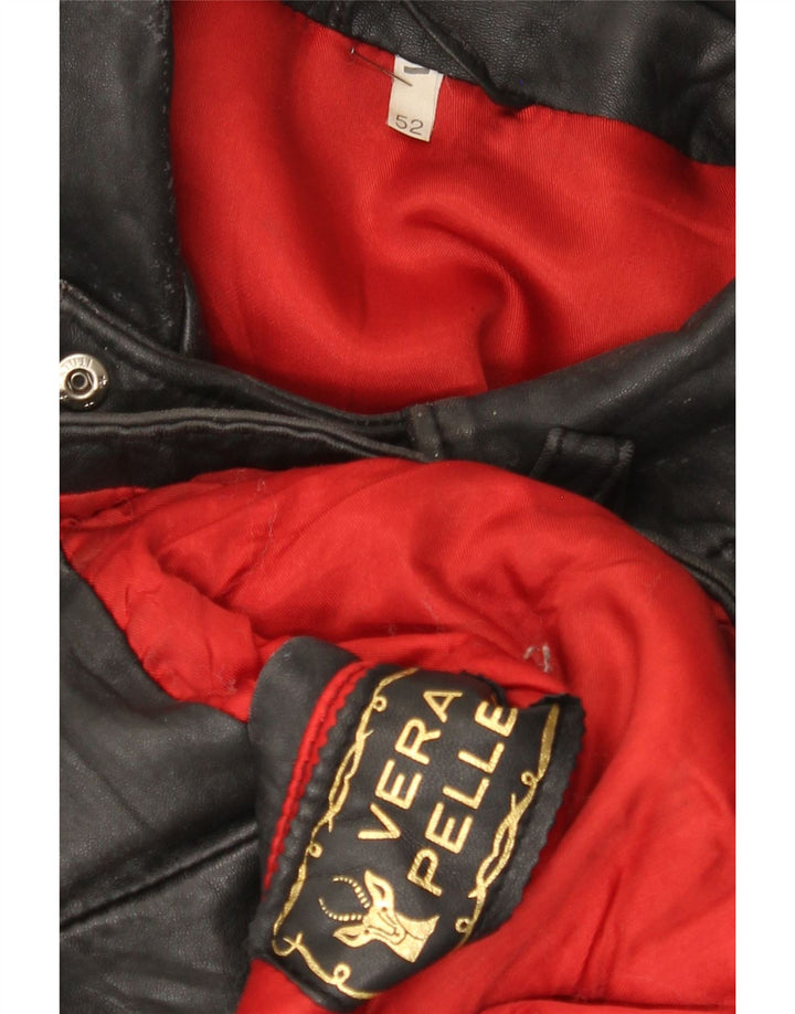 Vintage Herre Læder Biker Jacket IT 52 XL Blå Læder