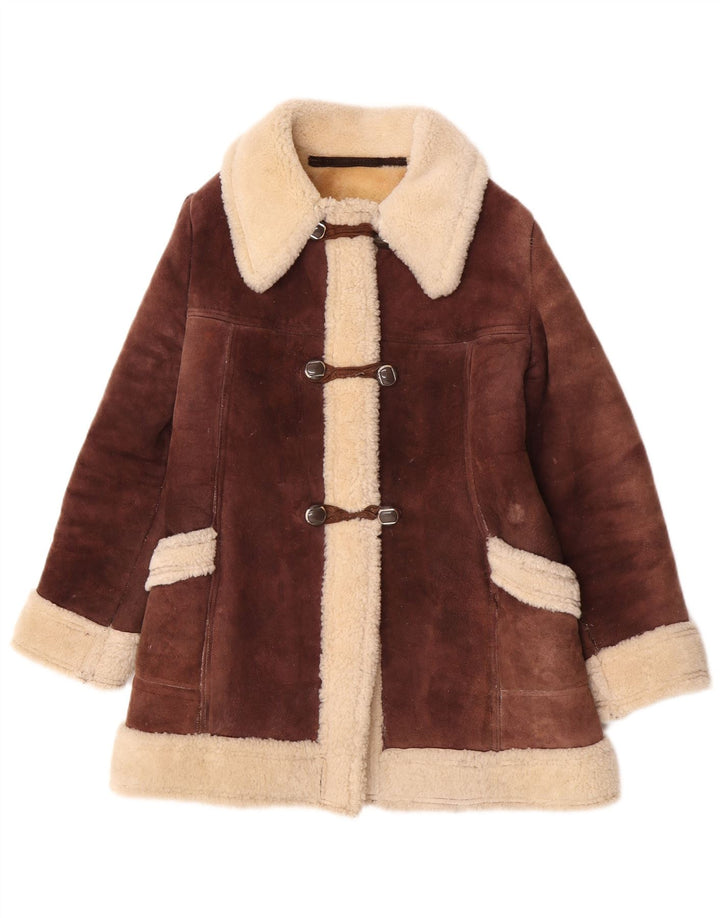 Vintage Dame Shearling Coat UK 10 Small Brown Colourblock