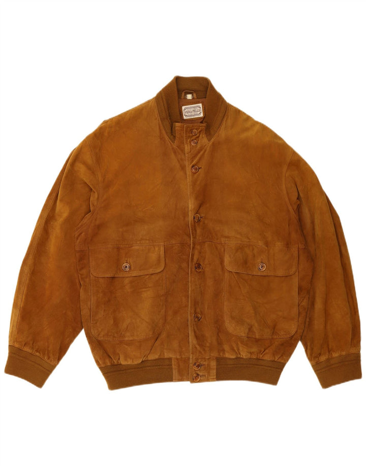 Vintage herre ruskind bomberjakke UK 42 XL brunt læder
