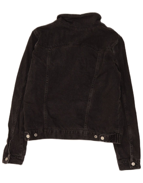 Topshop Dame Denim Sherpa Jacket UK 16 Stor Sort Bomuld
