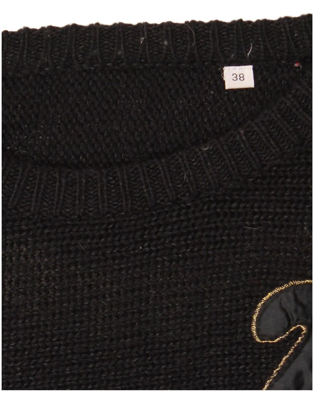 VINTAGE Dame sweater med rund hals EU 38 Medium Black Colourblock