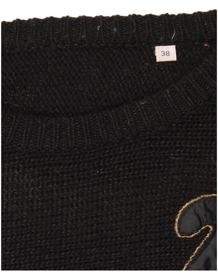 VINTAGE Dame sweater med rund hals EU 38 Medium Black Colourblock