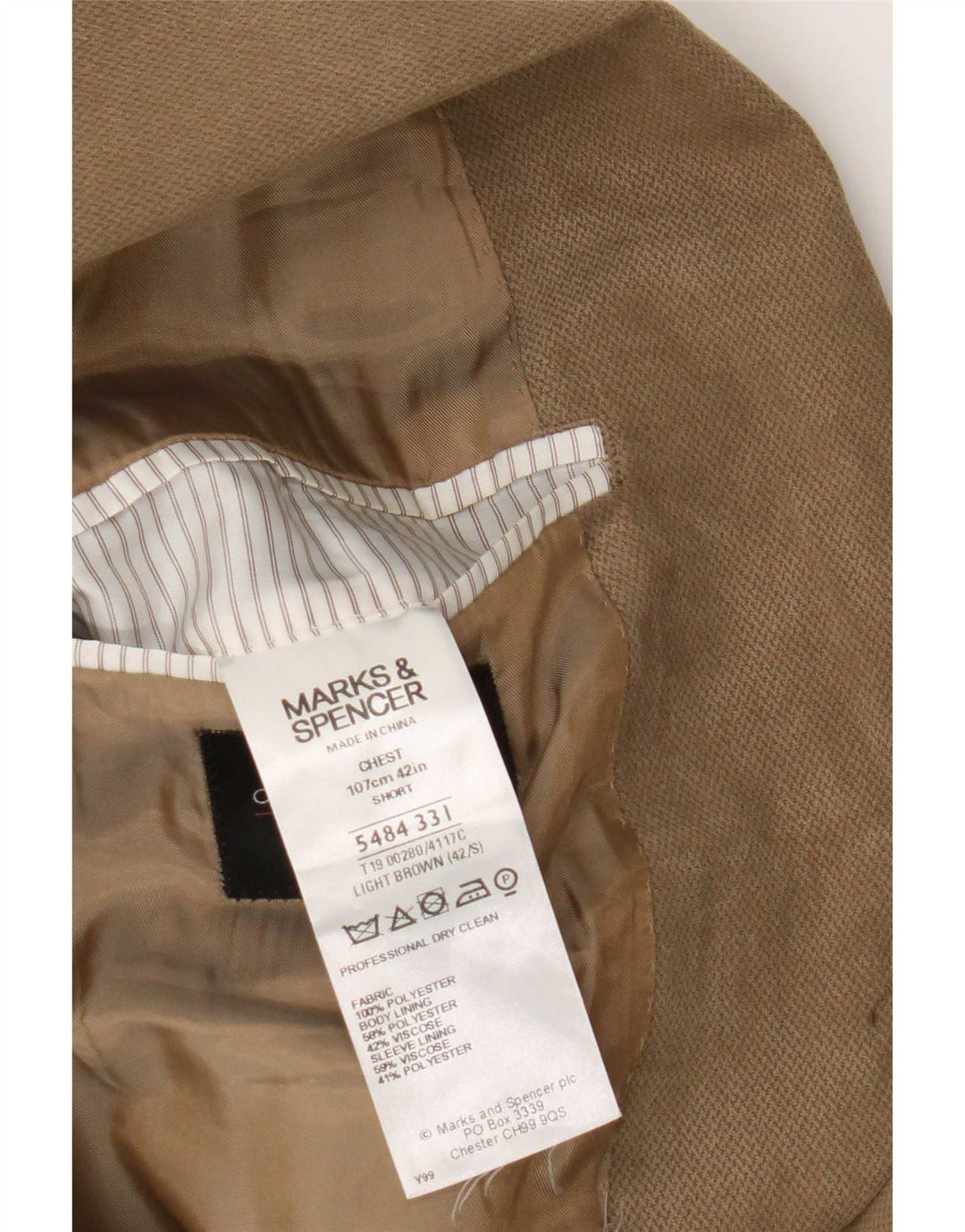 Marks & Spencer Herre 2-knaps blazerjakke UK 42 Stor beige polyester