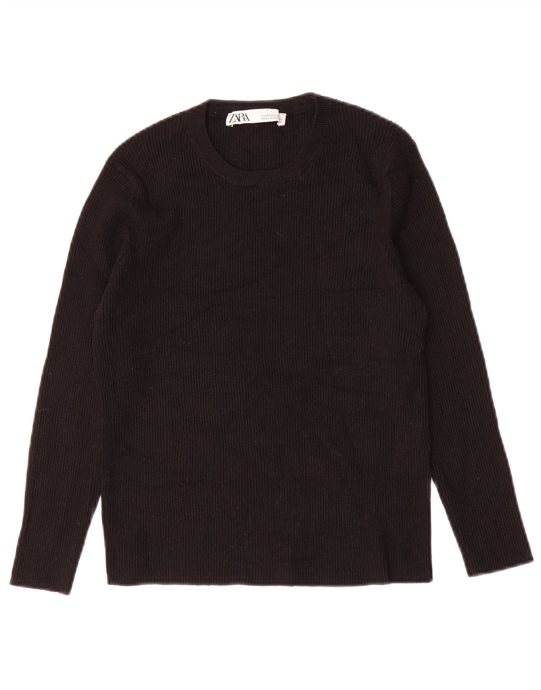 Zara Womens Crop Top 3/4 ærme UK 12 Medium Black Viscose