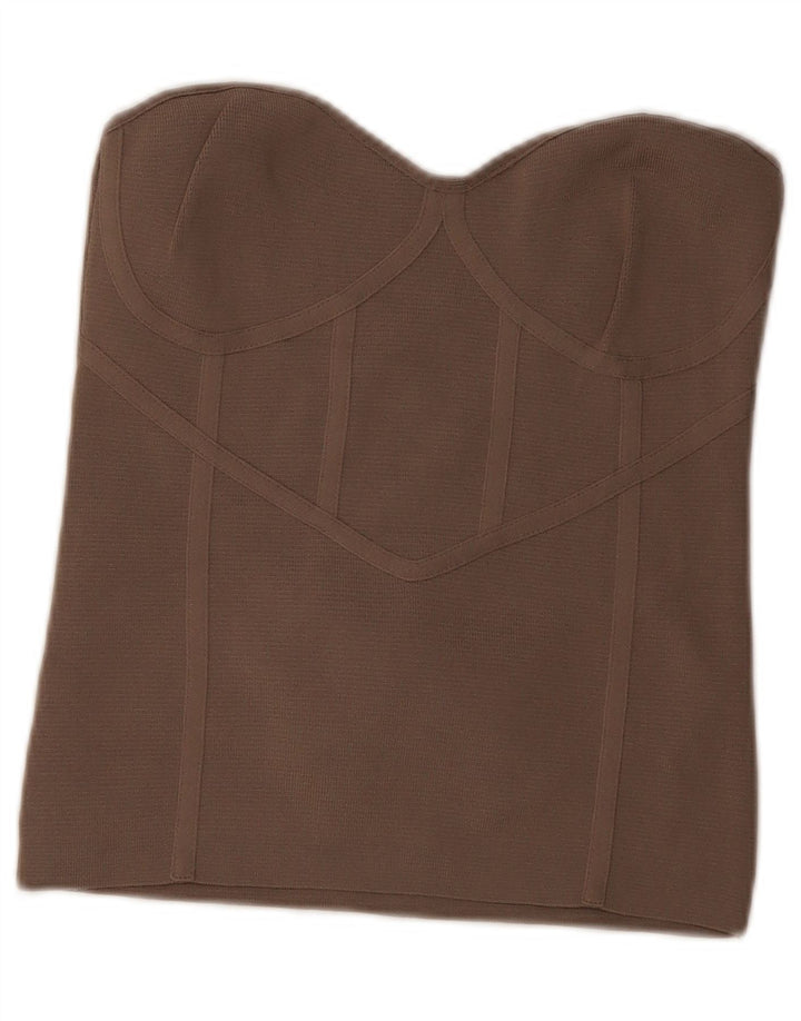 Zara Womens Crop stropløs top UK 14 Stor brun nylon