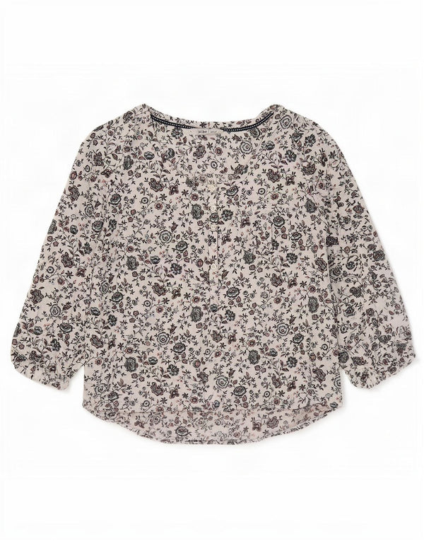 Fat Face Dame 3/4-ærmet bluse Top UK 10 Small White Floral Bomuld