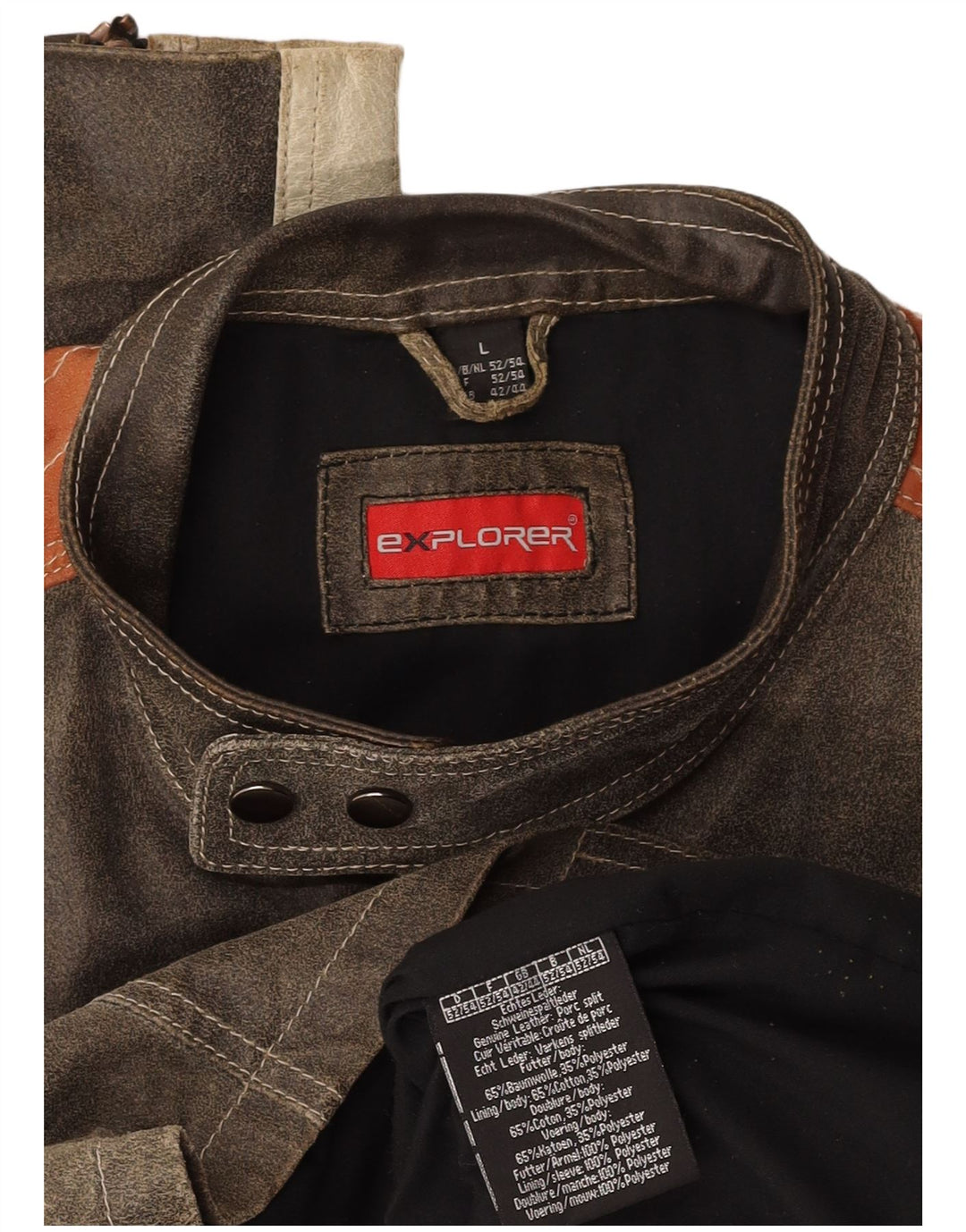 EXPLORER Herre læderjakke UK 40 Large Grey Colourblock Læder