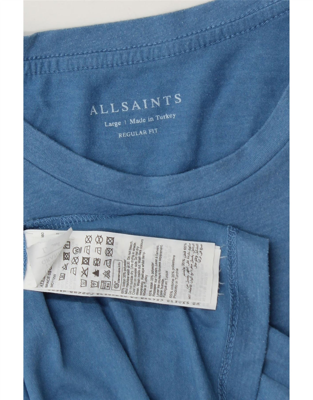 All Saints Herre Regular Fit T-Shirt Top Stor Blå Bomuld