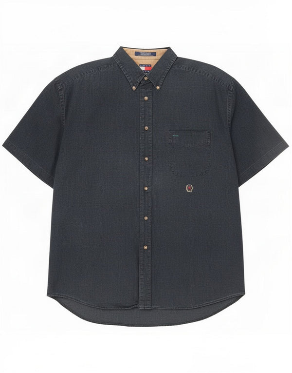 Tommy Hilfiger Kortærmet Herreskjorte XL Navy Blue Linen