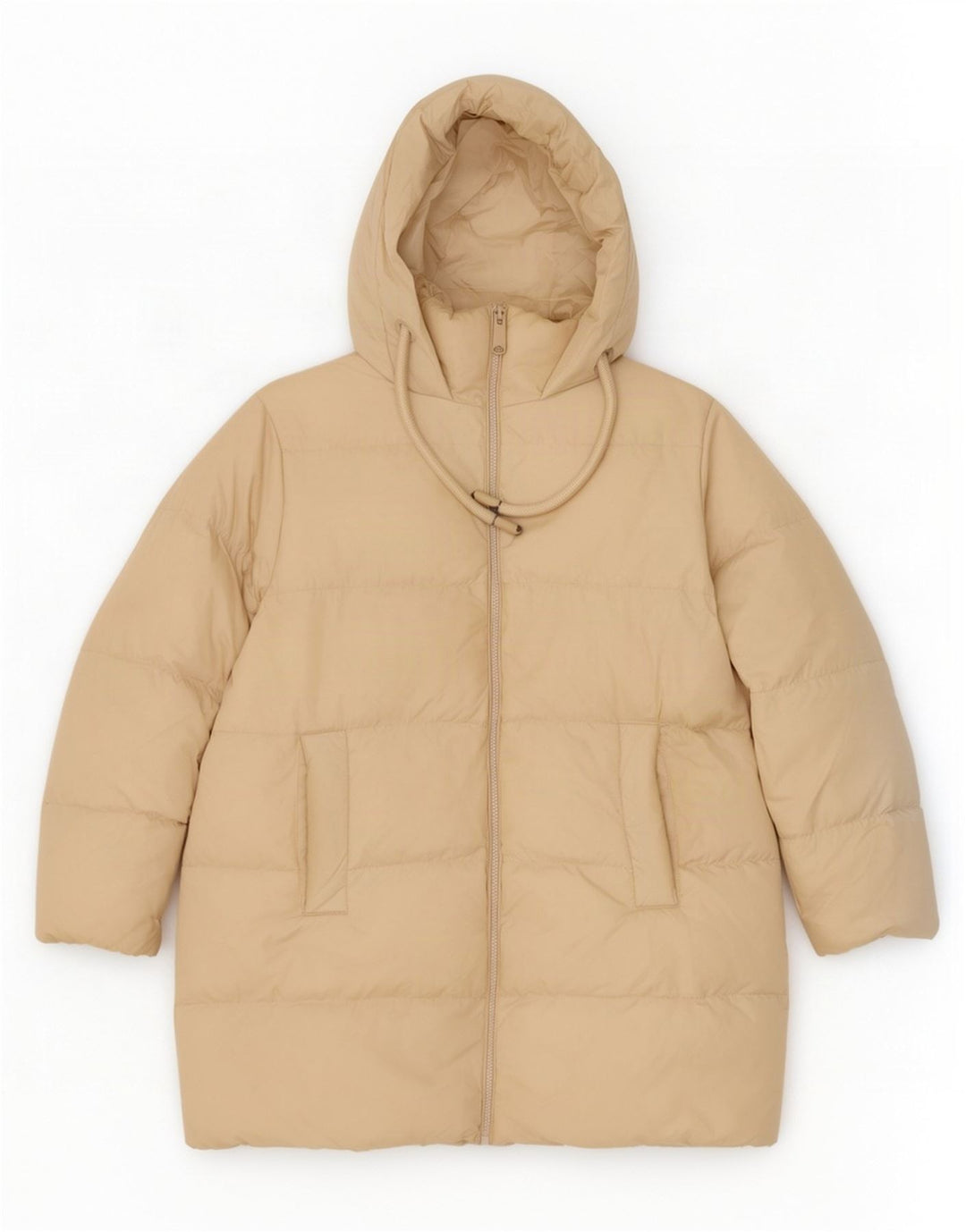 Zara Dame Hætte Oversized Polstret Frakke UK 6 XS Beige Polyester