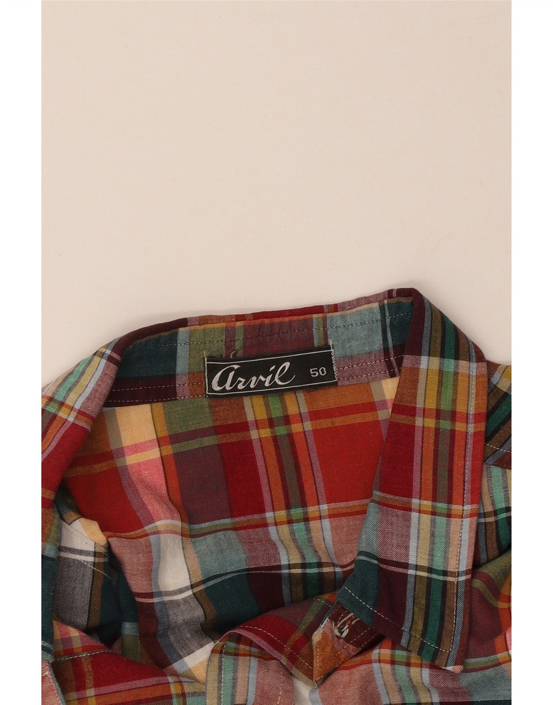 VINTAGE Herre Militær Kortærmet Skjorte IT 50 Medium Flerfarvet Plaid