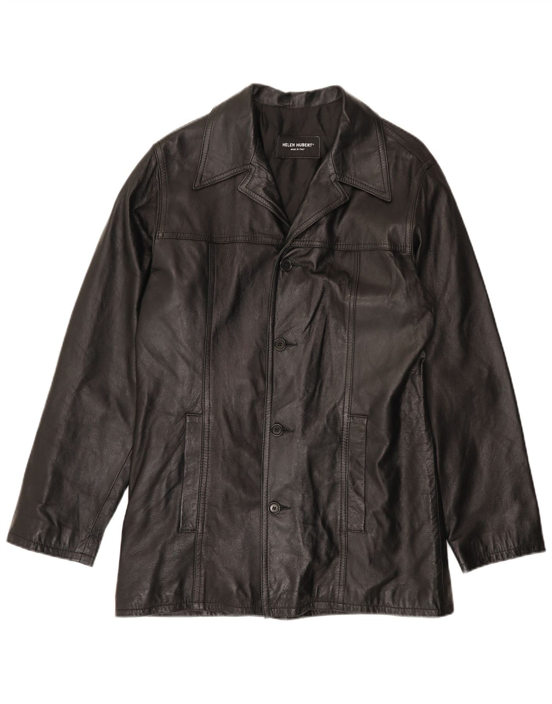 HELEN HUBERT Herre Læderjakke UK 38 Medium Sort Læder
