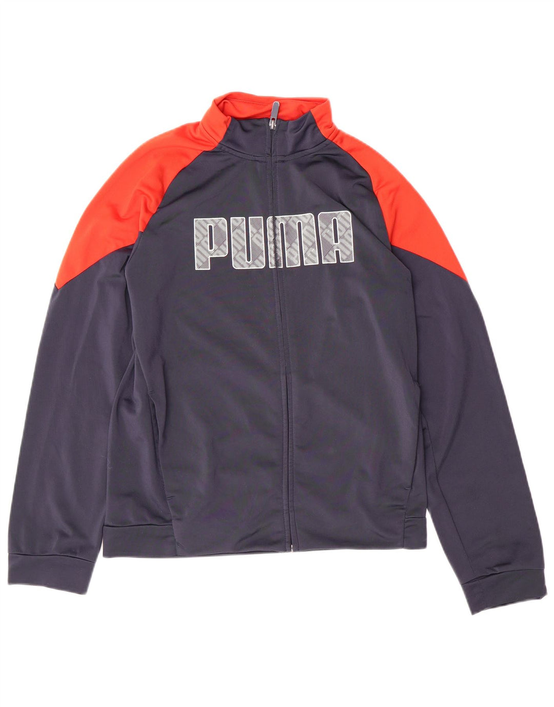 PUMA Boys Graphic Tracksuit Top Jacket 13-14 Years Navy Blue Colourblock