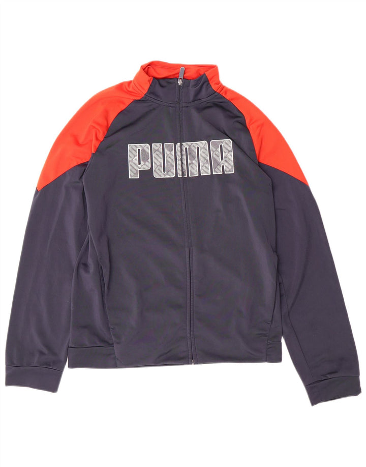 PUMA Boys Graphic Tracksuit Top Jacket 13-14 Years Navy Blue Colourblock