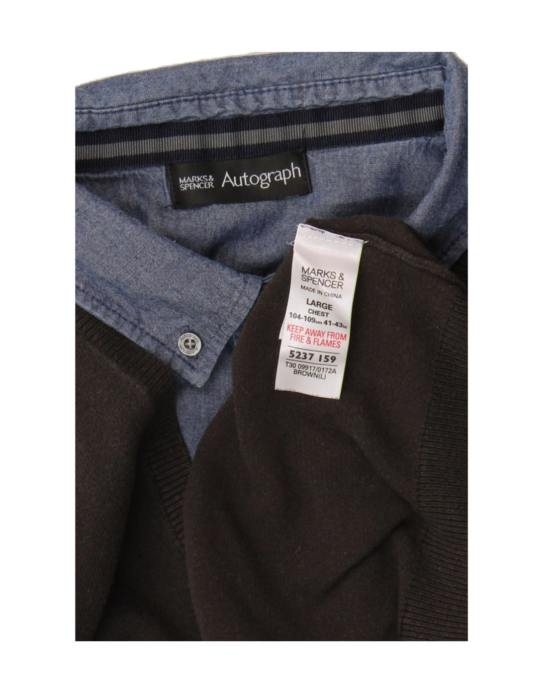 MARKS & SPENCER Mens Autograph V-Neck Jumper Sweater Large Grey Cotton Vintage Marks & Spencer and Second-Hand Marks & Spencer from Messina Hembry 