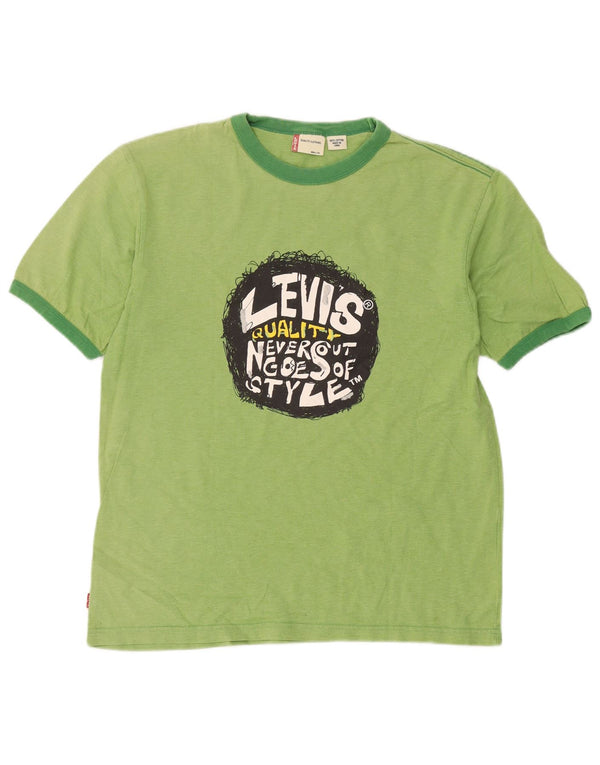 Levi's Dame Grafisk T-Shirt Top UK 16 Stor Grøn Bomuld